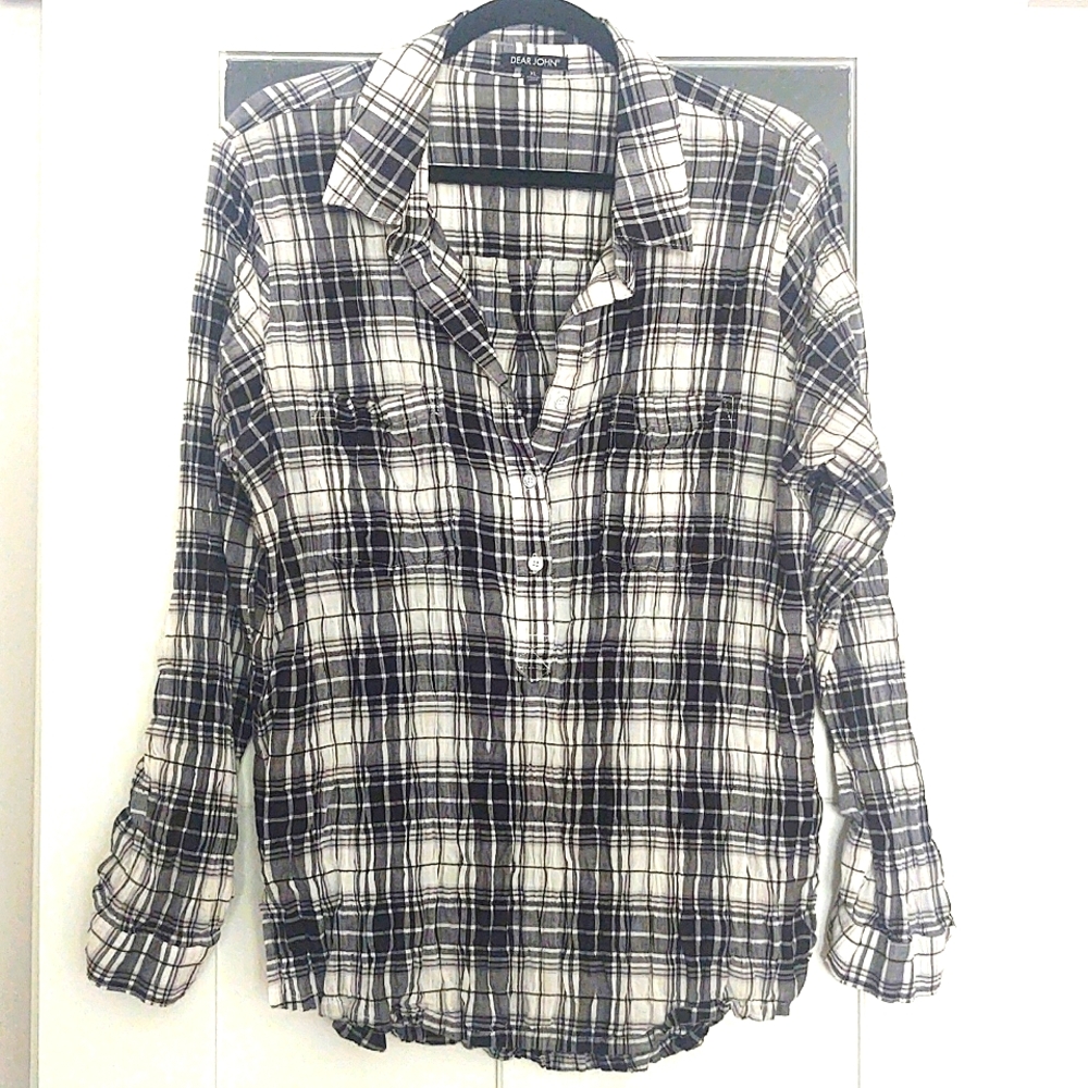 Dear John black and white roll-tab shirt